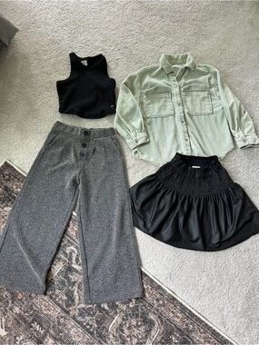 Zara Girls Size 7-8 Bundle Shacket Skirt Pants Tank 4 Pieces